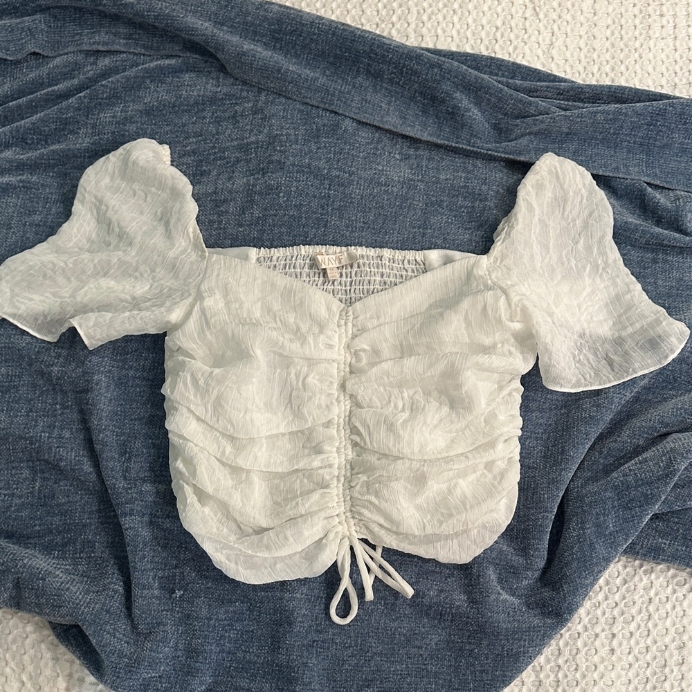 Wayf White Ruched Blouse